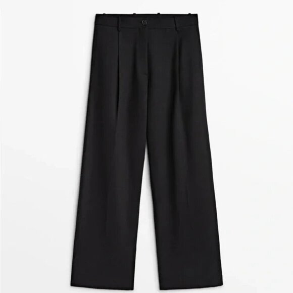 Massimo Dutti Pants - Massimo Dutti Full Lenght Wide Leg Darted Trouser Black 12